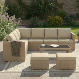 Merax 8 Seater Garden Corner Sofa Set With Coffee Table & 2 Stools in Beige - thumbnail 6