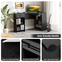 Gymax L-Shaped Desk Corner Executive Desk With Storage Shelves & Drawer in Black - thumbnail 4