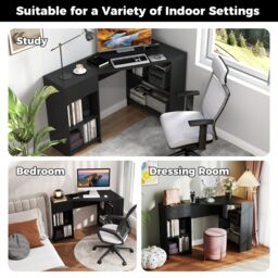Gymax L-Shaped Desk Corner Executive Desk With Storage Shelves & Drawer in Black - thumbnail 7