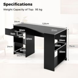 Gymax L-Shaped Desk Corner Executive Desk With Storage Shelves & Drawer in Black - thumbnail 2