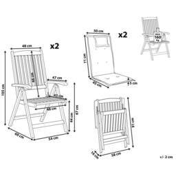 Wyld and Coco 2-Piece Folding Acacia Garden Chairs with Blue Cushions in Brown - thumbnail 4