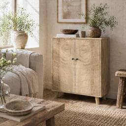 Wyld Haus Elka Dive Natural Wood Effect Chevron Sideboard 2 Doors Angled Legs - thumbnail 1
