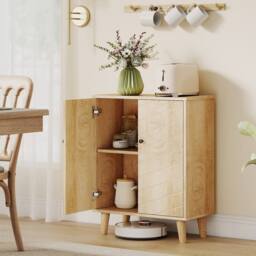 Wyld Haus Elka Dive Natural Wood Effect Chevron Sideboard 2 Doors Angled Legs - thumbnail 3