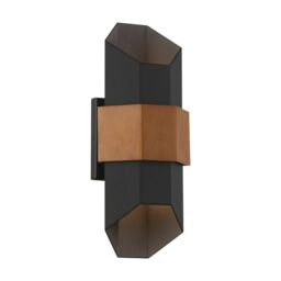 Netlighting Quoizel Chasm Outdoor Up Down Wall Lamp Matte Black (with painted wood effect strap) 3000K IP44 - thumbnail 1