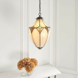 Loops Tiffany Glass Hanging Ceiling Pendant Light Dark Bronze Cream Lamp Shade i00082 in Clear - thumbnail 5
