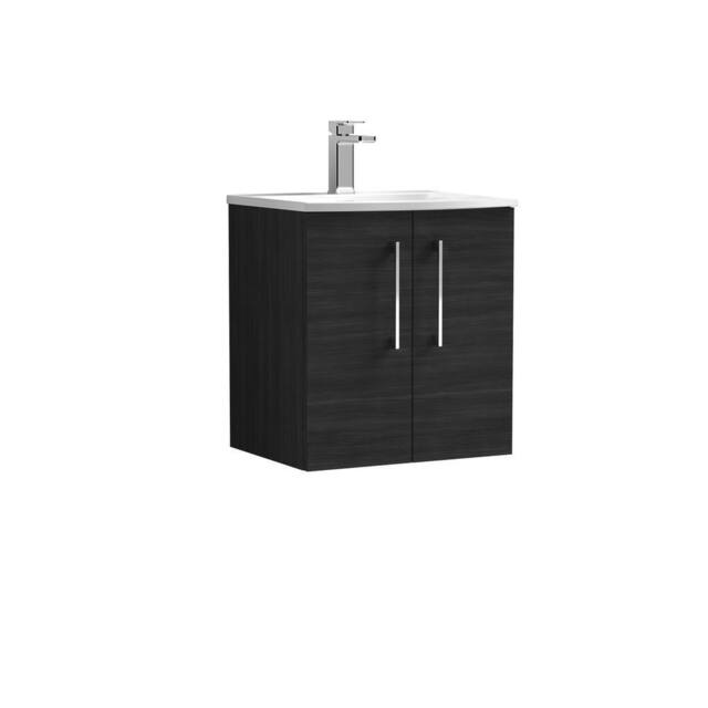Balterley Modern Bathroom 2 Soft Close Door Wall Hung Vanity Basin, Black, 500mm in Black - image 1