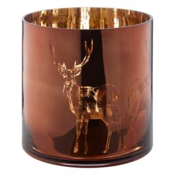 Orsina Large Brown Stag Candle Holder, Brown Glass Construction Candle Holder, Stag Motif with Attractive Details