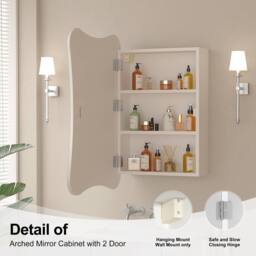 KEEPREAPER Frameless Bathroom Cabinet with Mirror 50x76cm 2 Shelves Wall Mounted in White - Size: 50x76 cm - thumbnail 2