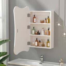 KEEPREAPER Frameless Bathroom Cabinet with Mirror 50x76cm 2 Shelves Wall Mounted in White - Size: 50x76 cm - thumbnail 8