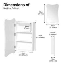 KEEPREAPER Frameless Bathroom Cabinet with Mirror 50x76cm 2 Shelves Wall Mounted in White - Size: 50x76 cm - thumbnail 3