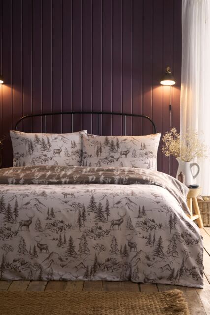 Dreams & Drapes 'Alpine Stag' Brushed Cotton Duvet Cover Set in Natural - Size: Double - image 1
