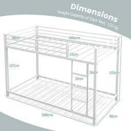 Costway Single Metal Bunk Bed Floor Bed Frame w/Ladder &Full-length Guardrails in White - thumbnail 2