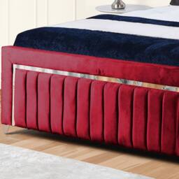 UK Bed Furniture Chrome Edge Slatted Base Upholstered Bed Frame with 48-inch Headboard in Maroon - Size: Small Double - thumbnail 3