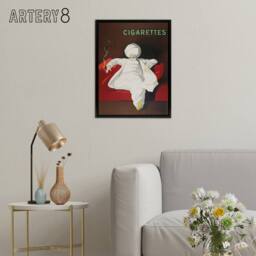 "Artery8 JOB Vintage Advert Relaxing Man Framed Canvas Wall Art Print Cappiello in Red - Size: W12"" x H16""" - thumbnail 3