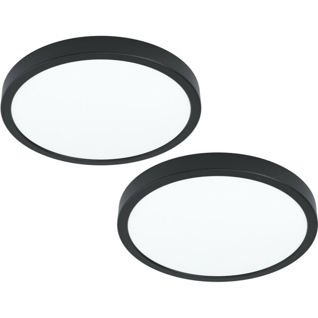 Loops 2 PACK Wall Flush Ceiling Light Black Shade Round White Plastic LED 20W Included - image 1
