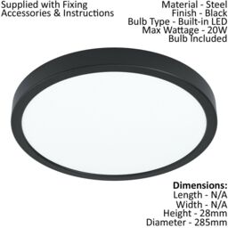 Loops 2 PACK Wall Flush Ceiling Light Black Shade Round White Plastic LED 20W Included - thumbnail 2
