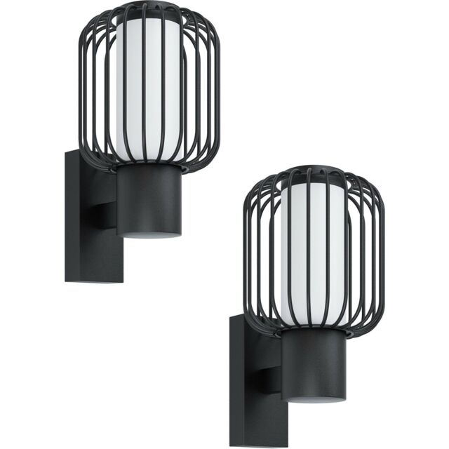 Loops 2 PACK IP44 Outdoor Wall Light Black Zinc Steel Cage 1x 28W E27 Porch Lamp - image 1