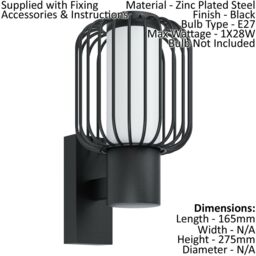 Loops 2 PACK IP44 Outdoor Wall Light Black Zinc Steel Cage 1x 28W E27 Porch Lamp - thumbnail 2