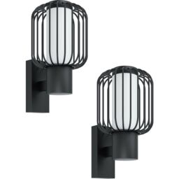 Loops 2 PACK IP44 Outdoor Wall Light Black Zinc Steel Cage 1x 28W E27 Porch Lamp