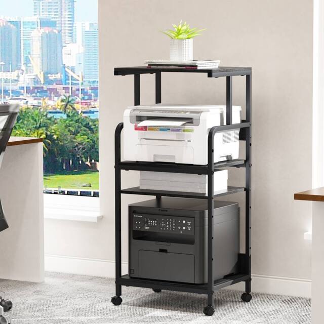 Huhote Large 4-Tier Printer Stand with Wheels & Storage for Office Home in Black - image 1