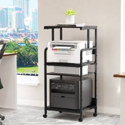 Huhote Large 4-Tier Printer Stand with Wheels & Storage for Office Home in Black