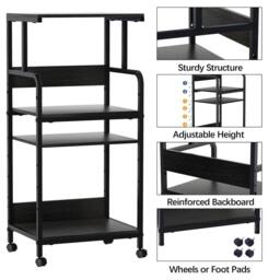 Huhote Large 4-Tier Printer Stand with Wheels & Storage for Office Home in Black - thumbnail 3