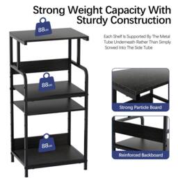 Huhote Large 4-Tier Printer Stand with Wheels & Storage for Office Home in Black - thumbnail 6