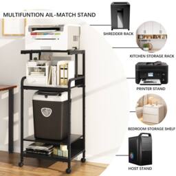 Huhote Large 4-Tier Printer Stand with Wheels & Storage for Office Home in Black - thumbnail 7