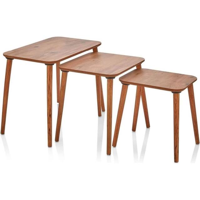 VOGREX 3Pcs Brown Wooden Nesting Coffee Tables Space-Saving Storage - image 1