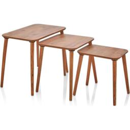 VOGREX 3Pcs Brown Wooden Nesting Coffee Tables Space-Saving Storage - thumbnail 1