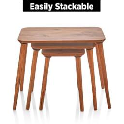 VOGREX 3Pcs Brown Wooden Nesting Coffee Tables Space-Saving Storage - thumbnail 3