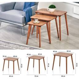 VOGREX 3Pcs Brown Wooden Nesting Coffee Tables Space-Saving Storage - thumbnail 2