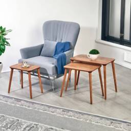 VOGREX 3Pcs Brown Wooden Nesting Coffee Tables Space-Saving Storage - thumbnail 4