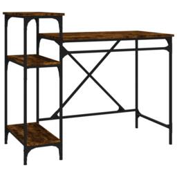 Berkfield Home Desk with Shelves Smoked Oak 105x50x90 cm Engineered Wood&Iron in Brown - Size: 105 x 50 x 90 cm - thumbnail 1