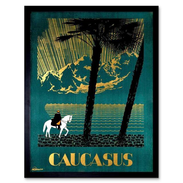 "Wee Blue Coo Caucasus Mountains Soviet Union Russia Lake Horse Framed Art Print in Blue - Size: W12"" x H16""" - image 1