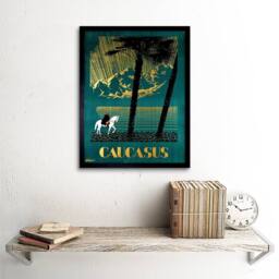 "Wee Blue Coo Caucasus Mountains Soviet Union Russia Lake Horse Framed Art Print in Blue - Size: W12"" x H16""" - thumbnail 2