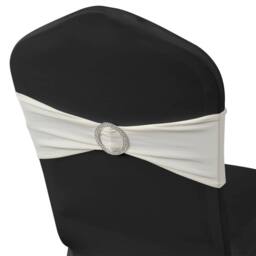 Berkfield Home 25 pcs Cream Stretchable Decorative Chair Band with Diamond Buckle - thumbnail 5