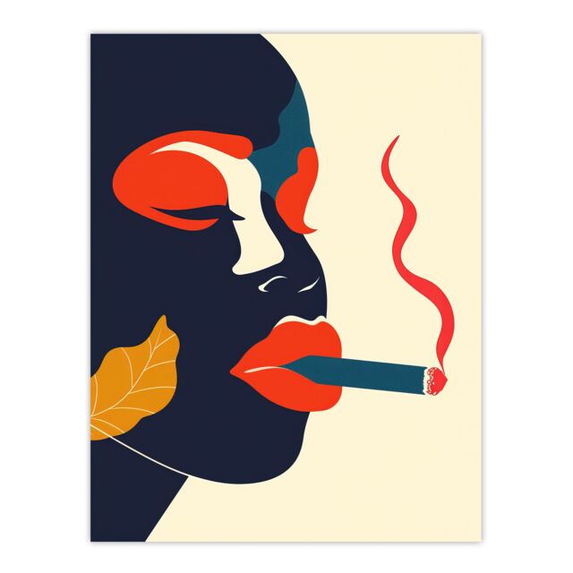 "Artery8 Red Lips Smoking Abstract Portrait Woman Wall Art Print - Size: W12"" x H16""" - image 1