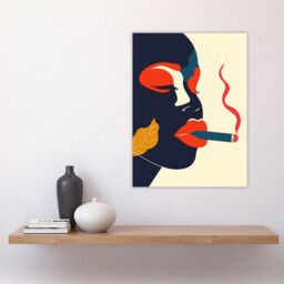 "Artery8 Red Lips Smoking Abstract Portrait Woman Wall Art Print - Size: W12"" x H16""" - thumbnail 4