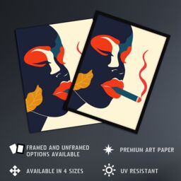 "Artery8 Red Lips Smoking Abstract Portrait Woman Wall Art Print - Size: W12"" x H16""" - thumbnail 2