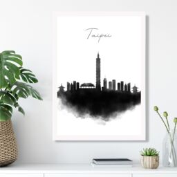 ARTZE Taipei Watercolour Skyline City Framed Print SIZE: A4 with White Frame in Black - thumbnail 2