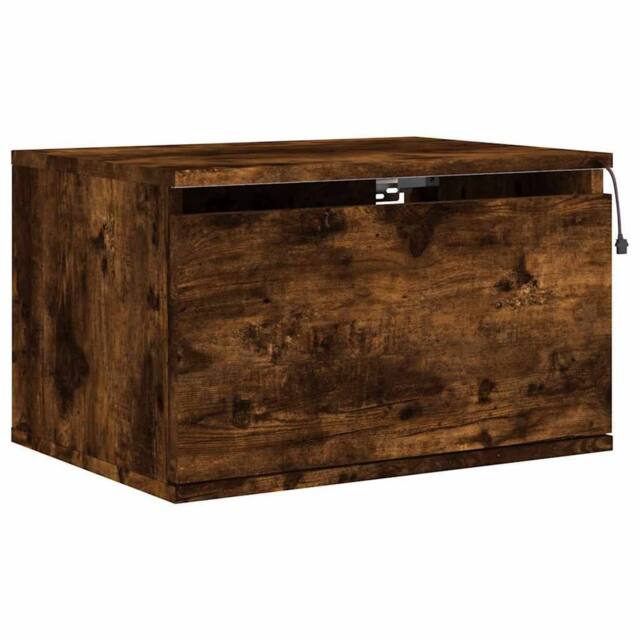 Berkfield Home Durable Wall-mounted Bedside Cabinet with LED Lights Smoked Oak in Brown - image 1