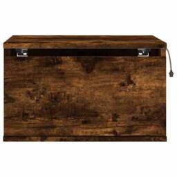 Berkfield Home Durable Wall-mounted Bedside Cabinet with LED Lights Smoked Oak in Brown - thumbnail 7