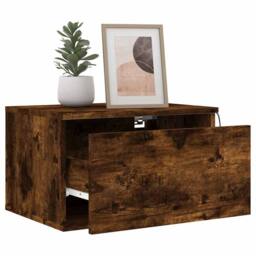 Berkfield Home Durable Wall-mounted Bedside Cabinet with LED Lights Smoked Oak in Brown - thumbnail 5