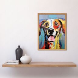 "Artery8 Wall Art Print Colourful Dog Portrait Artwork by Jason Brydson Happy Face Oil Painting Bold Bright Vibrant Art Framed - Size: W12"" x H16""" - thumbnail 2