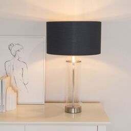 ValueLights Balan Glass with Chrome Table Lamp & Metallic Chrome Inner Shade & LED Bulb in Black