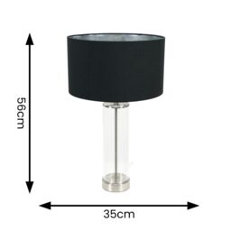 ValueLights Balan Glass with Chrome Table Lamp & Metallic Chrome Inner Shade & LED Bulb in Black - thumbnail 4