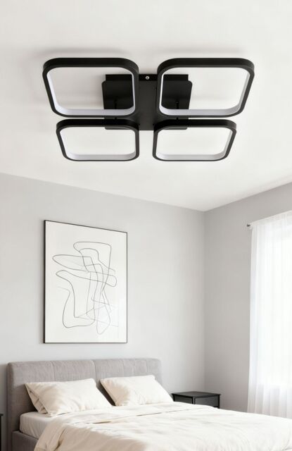 Living and Home Four Diamond Geometric Modern LED Flush Mount Ceiling Light in Black - image 1