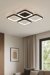 Living and Home Four Diamond Geometric Modern LED Flush Mount Ceiling Light in Black - thumbnail 2