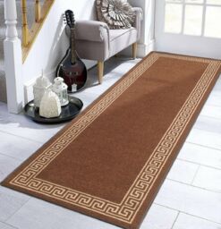 Smart Living Greekey Heavy Duty Machine Washable Hallway Kitchen Non Slip Door Mat in Medium Beige - Size: 40 cm x 60 cm - thumbnail 2